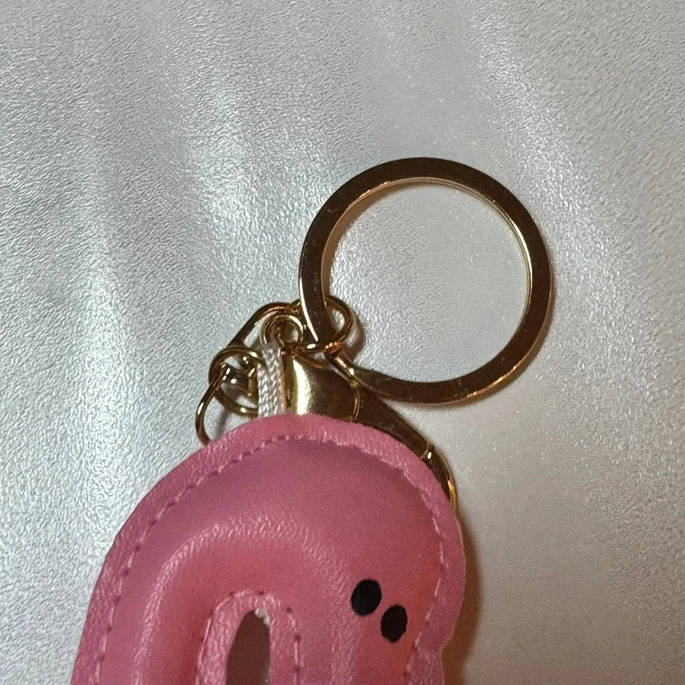 Pink Flamingo Pom Pom Faux Fur Keychain Bag Charm Gold Tone Ring‎